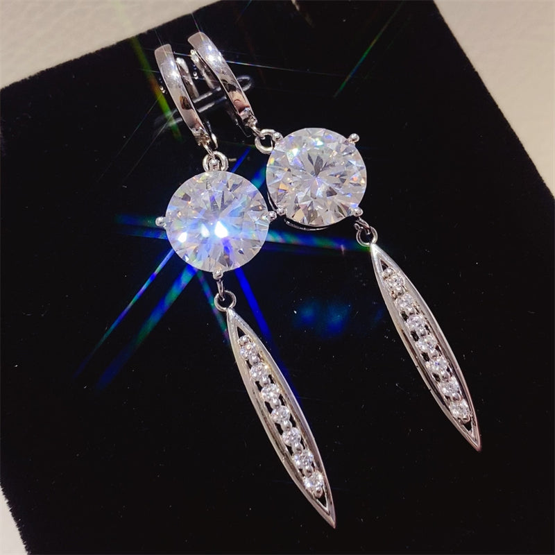 Dangle 10 Carat Moissanite 925 Sterling Silver Earrings