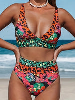 Women's Leopard Plunge Wide Strap Two-Piece Bikini Swim suit Set