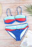 Women's Contrast color Spaghetti Strap Bikini swim suit Set