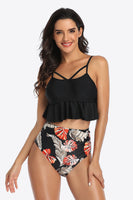 Women's Tropical Print Ruffled Two-Piece Bikini Swimsuit