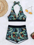 Women's Printed Halter Neck Two-Piece Bikini Swim suit Set