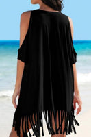 Women's Take me to the Beach Fringe V-Neck Cold Shoulder Bikini or  Swim suit Cover-Up - World Class Depot Inc