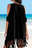 Women's Take me to the Beach Fringe V-Neck Cold Shoulder Bikini or  Swim suit Cover-Up - World Class Depot Inc