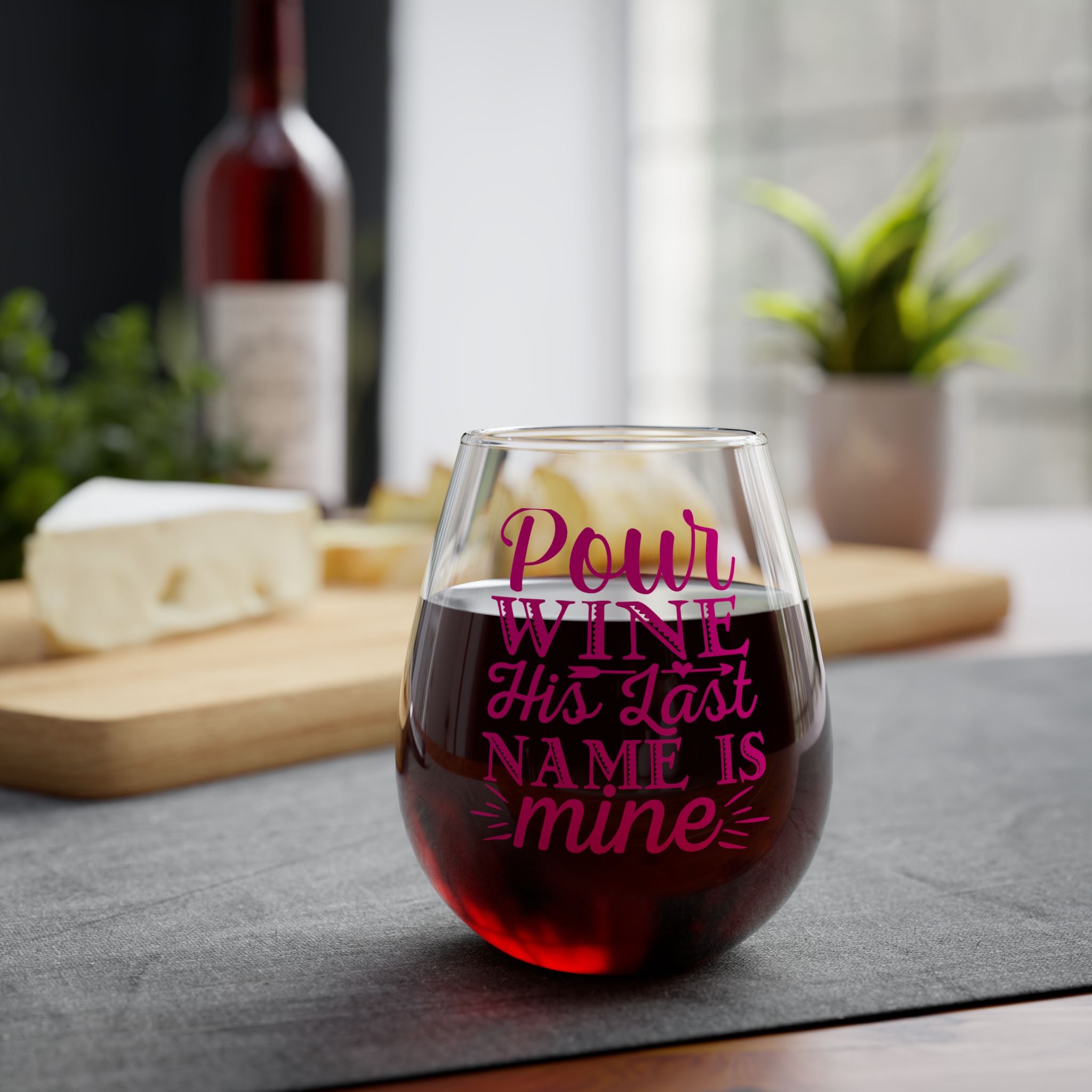 Pour Wine His Last Name is Mine New Bride Stemless Wine Glass, 11.75oz