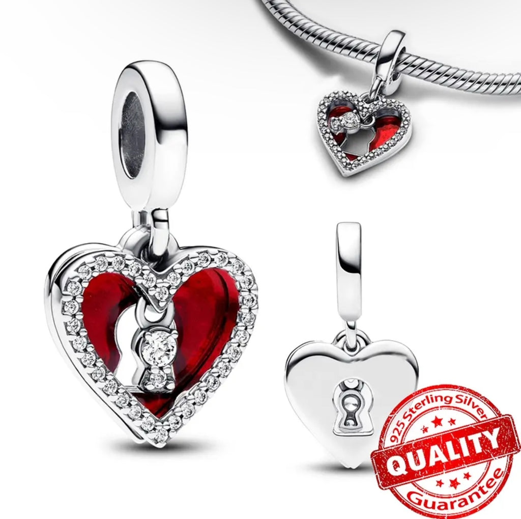 Open Lock Red Heart Dangle Pandora Charm