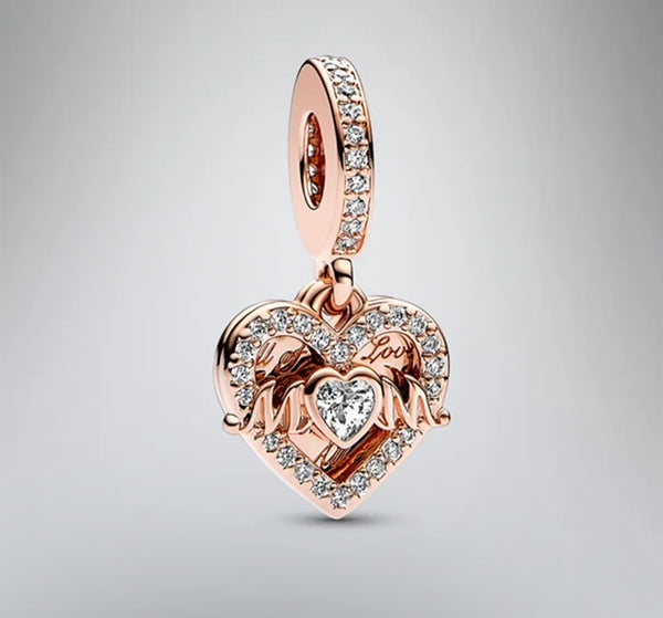 Pandora Rose gold Heart of Mom Dangle charm