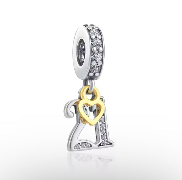 Happy 21st Birthday with Heart Pandora Charm for bracelet