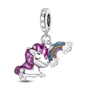 Pandora Silver and Purple Unicorn rainbow Charm 925 Sterling Silver