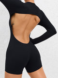 Women's Cutout Round Neck Long Sleeve Backless Active wear Romper - World Class Depot Inc