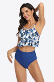 Women's Tropical Print Ruffled Two-Piece Bikini Swimsuit