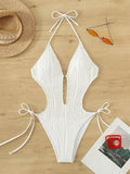 Women's Textured Cutout Tied One-Piece Bikini Swim suit - World Class Depot Inc