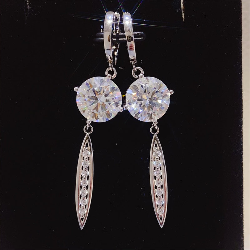 Dangle 10 Carat Moissanite 925 Sterling Silver Earrings