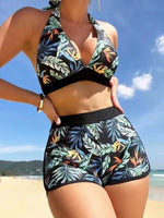 Women's Printed Halter Neck Two-Piece Bikini Swim suit Set