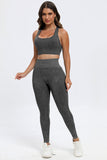 Women's 3 Piece Washed Square Neck Wide Strap Sports Bra and yoga pants leggings and shorts Active Set