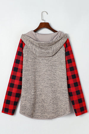 Women's Lumberjack Plaid Half Snap Long Sleeve Hoodie