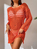 Openwork Boat Neck Long Sleeve Swim suit Cover-Up - World Class Depot Inc