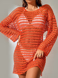 Openwork Boat Neck Long Sleeve Swim suit Cover-Up - World Class Depot Inc
