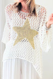 Women's Openwork Star Boat Neck Knit Beach Cover Up Top Swim wear