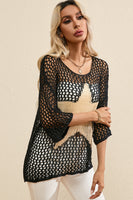 Women's Openwork Star Boat Neck Knit Beach Cover Up Top Swim wear