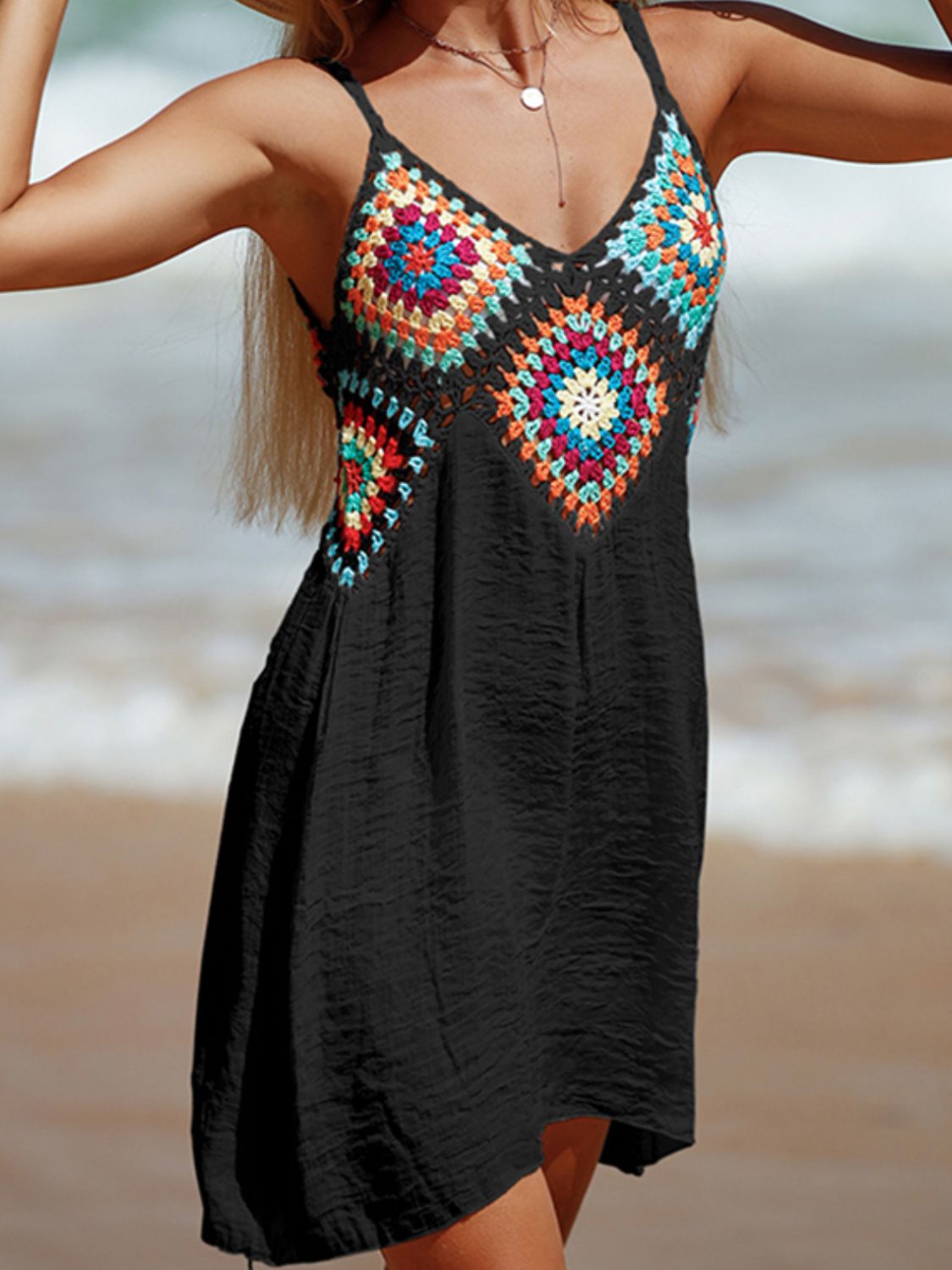 Women's Cutout V-Neck Sheer Cover-Up Swim wear Dress