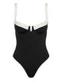 Women's Black and White Tied Adjustable Strap One-Piece Bikini Swim suit