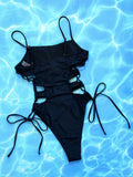 Women's Cutout Lace-Up Spaghetti Strap One-Piece Bikini Swimsuit - World Class Depot Inc