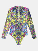 Women's Multi color Mock Neck Long Sleeve One-Piece Swim suit Bikini Rash guard - World Class Depot Inc