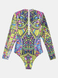 Women's Multi color Mock Neck Long Sleeve One-Piece Swim suit Bikini Rash guard - World Class Depot Inc