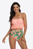 Women's Tropical Print Ruffled Two-Piece Bikini Swimsuit