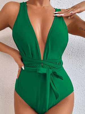 Women's Tied Crisscross and Spread Wide Strap One-Piece Bikini Swim suit - World Class Depot Inc