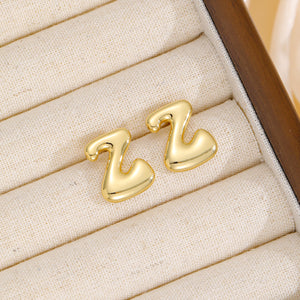 18K Gold-Plated Bubble Letter Stud Earrings (N-Z)