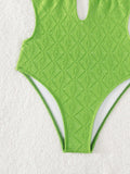 Women's Green Textured Halter Neck One-Piece Bikini Swim suit - World Class Depot Inc
