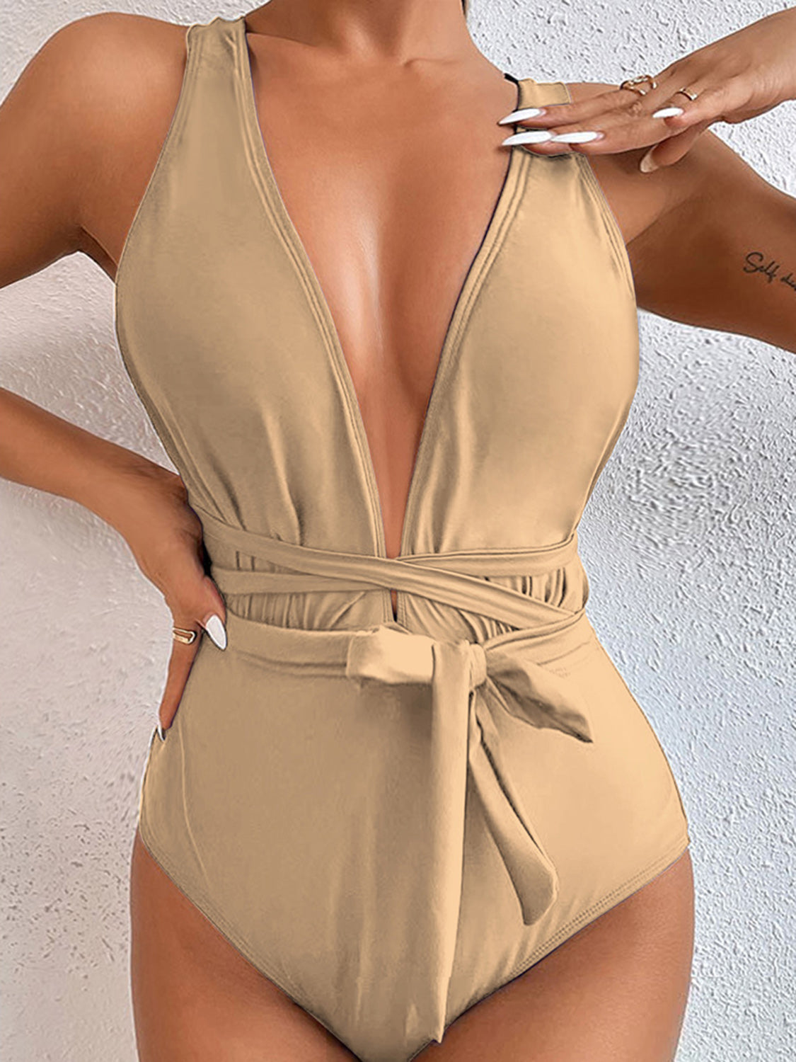 Women's Tied Crisscross and Spread Wide Strap One-Piece Bikini Swim suit - World Class Depot Inc