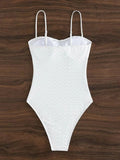 Women's Sweetheart Neck Spaghetti Strap White One-Piece Bikini Swim suit - World Class Depot Inc