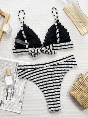 Women's Striped V-Neck Two-Piece Bikini Swim Set