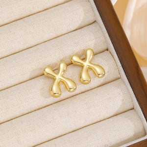 18K Gold-Plated Bubble Letter Stud Earrings (N-Z)