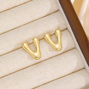 18K Gold-Plated Bubble Letter Stud Earrings (N-Z)