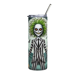 Halloween House and Pumpkins Stainless steel tumbler cup with Straw