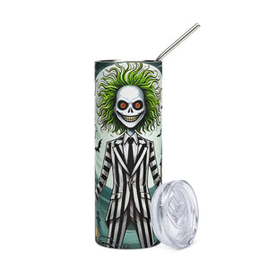 Halloween House and Pumpkins Stainless steel tumbler cup with Straw