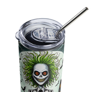 Halloween House and Pumpkins Stainless steel tumbler cup with Straw