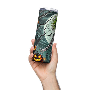 Halloween House and Pumpkins Stainless steel tumbler cup with Straw