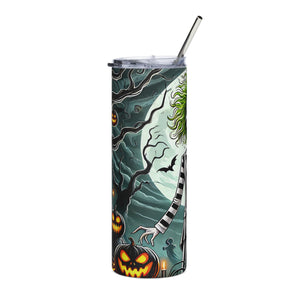 Halloween House and Pumpkins Stainless steel tumbler cup with Straw