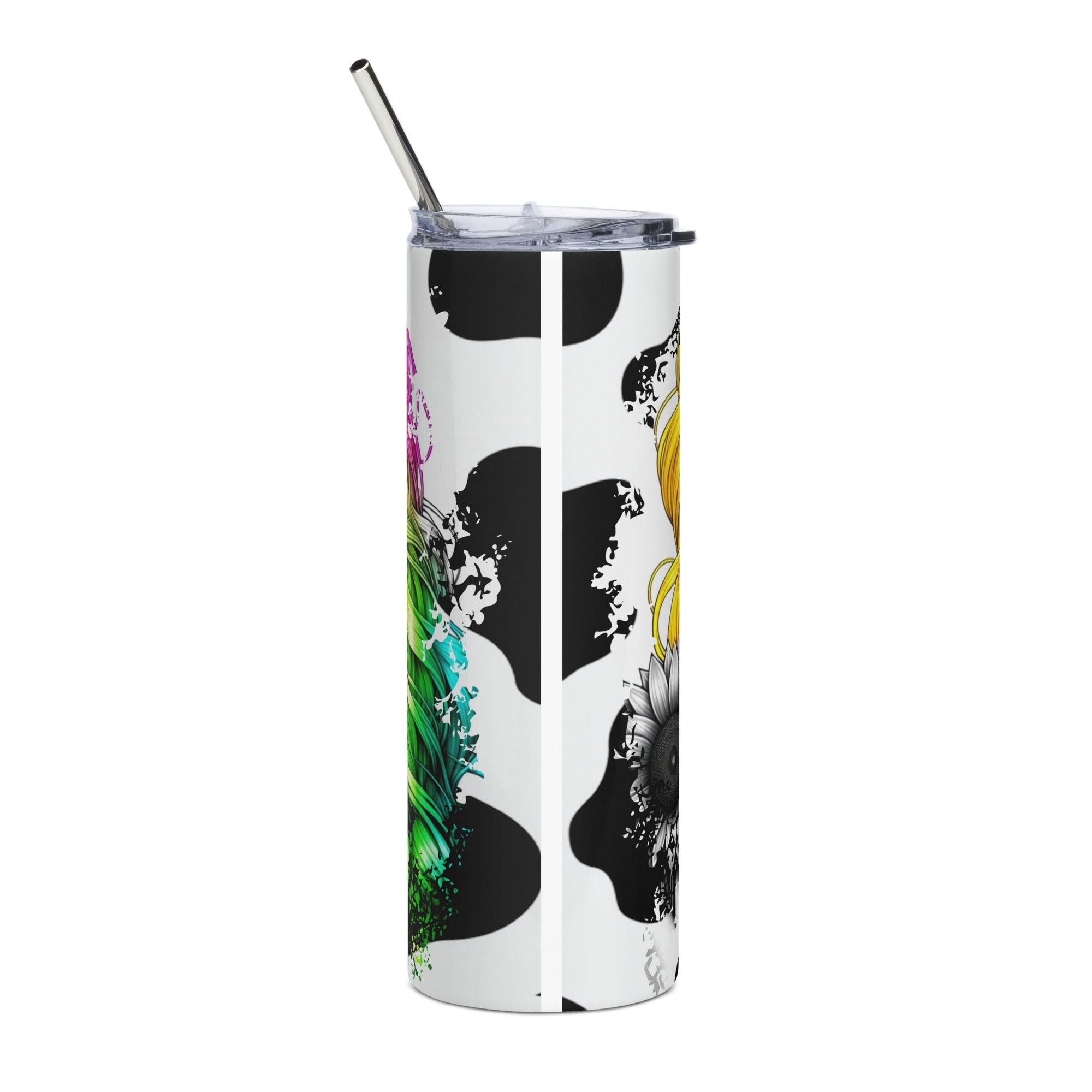 Pretty Face and Rainbow Hair Stainless steel tumbler cup with straw