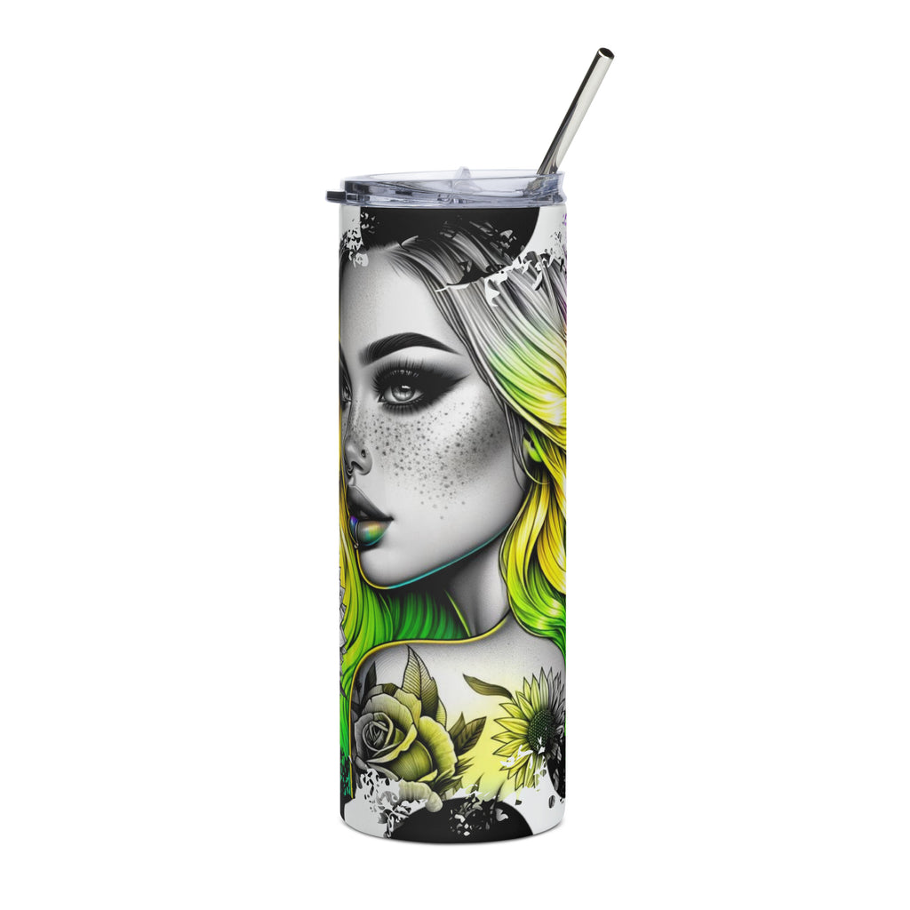 Pretty Face and Rainbow Hair Stainless steel tumbler cup with straw