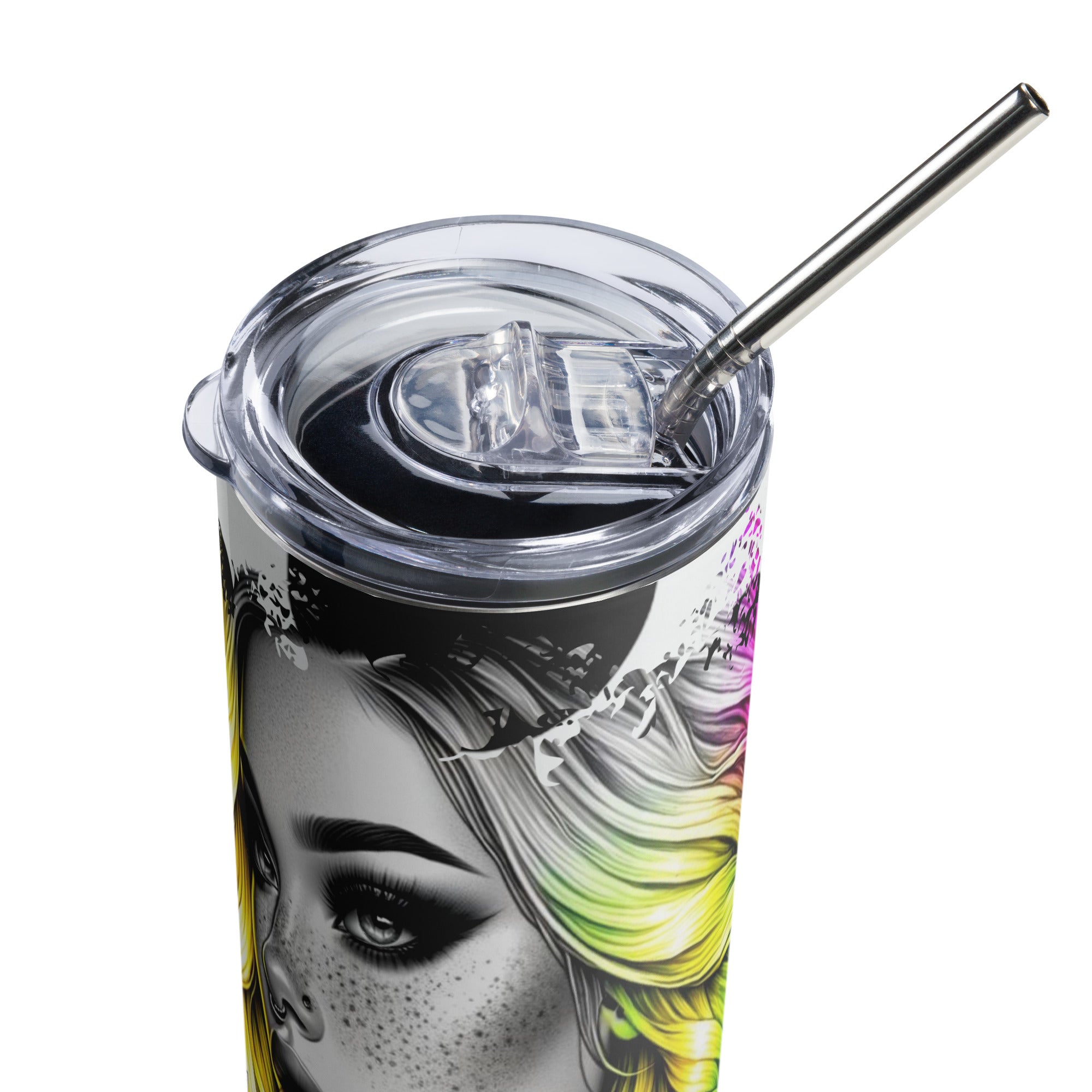 Pretty Face and Rainbow Hair Stainless steel tumbler cup with straw