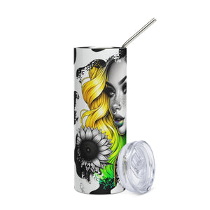 Pretty Face and Rainbow Hair Stainless steel tumbler cup with straw