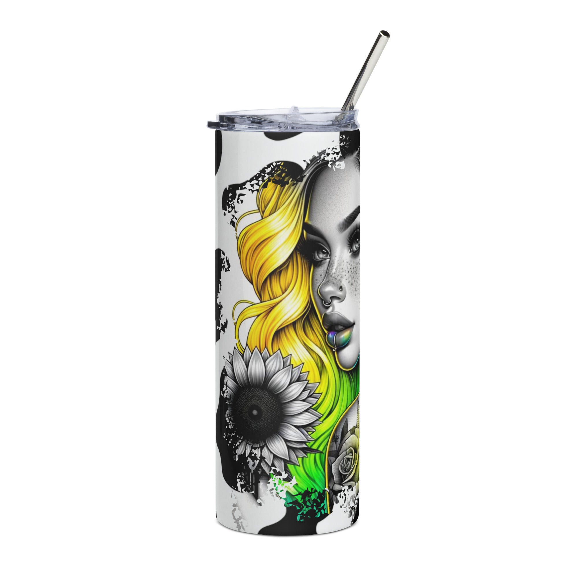 Pretty Face and Rainbow Hair Stainless steel tumbler cup with straw