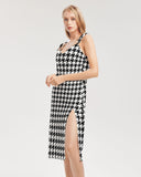 Houndstooth Women's Tie Strap Split Dress - World Class Depot Inc