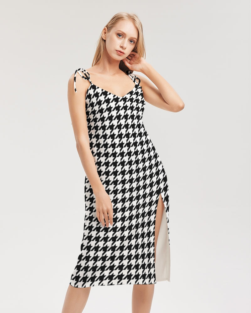 Houndstooth Women's Tie Strap Split Dress - World Class Depot Inc