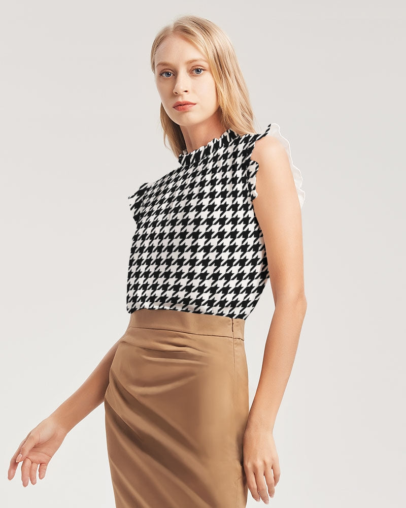 Houndstooth Women's Ruffle Sleeve Top - World Class Depot Inc